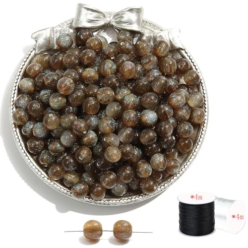 ftiemlovde 50 Stück 10mm Loch Helles Braun Perlen Edelsteine zum Auffädeln Erwachsene Groß,Lose Rosenquarz Magic Schmuckperlen Beads zum Armbänder （Helles Braun 10mm） von ftiemlovde