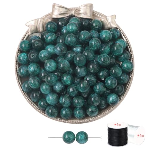 ftiemlovde 50 Stück 10mm Loch Helles Dunkelgrün Perlen Edelsteine zum Auffädeln Erwachsene Groß,Lose Rosenquarz Magic Schmuckperlen Beads zum Armbänder （Helles Dunkelgrün 10mm） von ftiemlovde