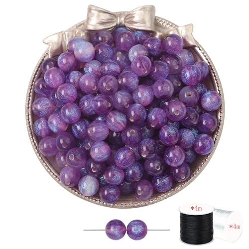 ftiemlovde 50 Stück 10mm Loch Helles Dunkelviolett Perlen Edelsteine zum Auffädeln Erwachsene Groß,Lose Rosenquarz Magic Schmuckperlen Beads zum Armbänder （Helles Dunkelviolett 10mm） von ftiemlovde