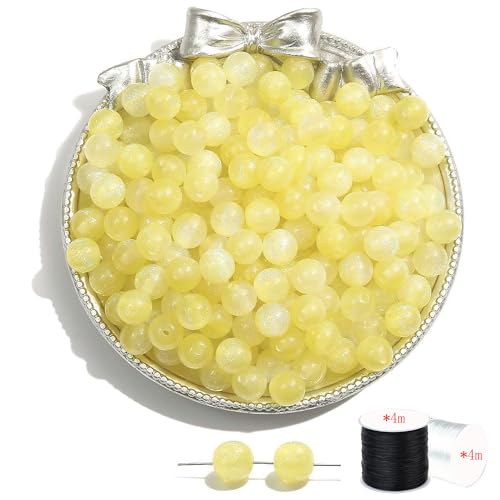 ftiemlovde 50 Stück 10mm Loch Helles Gelb Perlen Edelsteine zum Auffädeln Erwachsene Groß,Lose Rosenquarz Magic Schmuckperlen Beads zum Armbänder （Helles Gelb 10mm） von ftiemlovde