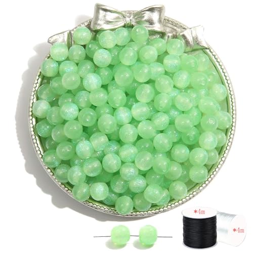 ftiemlovde 50 Stück 10mm Loch Helles Grün Perlen Edelsteine zum Auffädeln Erwachsene Groß,Lose Rosenquarz Magic Schmuckperlen Beads zum Armbänder （Helles Grün 10mm） von ftiemlovde