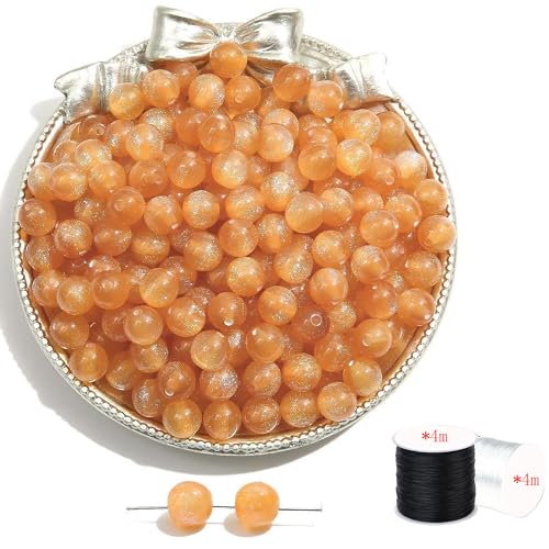 ftiemlovde 50 Stück 10mm Loch Helles Orange Perlen Edelsteine zum Auffädeln Erwachsene Groß,Lose Rosenquarz Magic Schmuckperlen Beads zum Armbänder （Leuchtendes Orange 10mm） von ftiemlovde