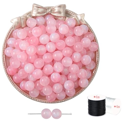 ftiemlovde 50 Stück 10mm Loch Helles Rosa Perlen Edelsteine zum Auffädeln Erwachsene Groß,Lose Rosenquarz Magic Schmuckperlen Beads zum Armbänder （Helles Rosa 10mm） von ftiemlovde