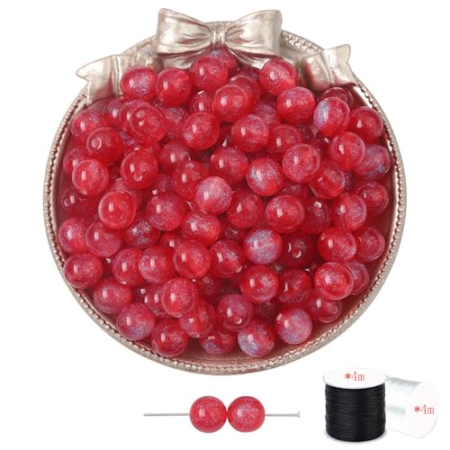 ftiemlovde 50 Stück 10mm Loch Helles Rot Perlen Edelsteine zum Auffädeln Erwachsene Groß,Lose Rosenquarz Magic Schmuckperlen Beads zum Armbänder （Helles Rot 10mm） von ftiemlovde