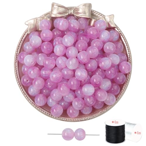 ftiemlovde 50 Stück 10mm Loch Helles Violett Perlen Edelsteine zum Auffädeln Erwachsene Groß,Lose Rosenquarz Magic Schmuckperlen Beads zum Armbänder （Helles Violett 10mm） von ftiemlovde