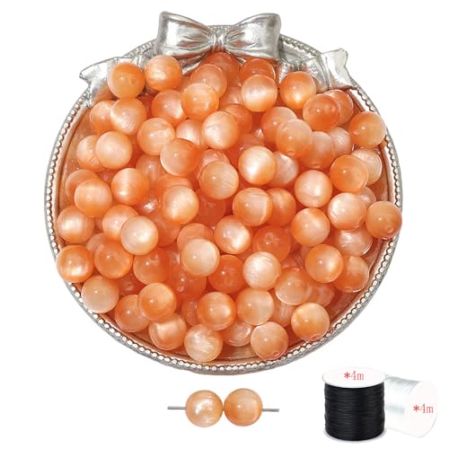 ftiemlovde 50 Stück 10mm Loch Orange Perlen Edelsteine zum Auffädeln Erwachsene Groß,Lose Rosenquarz Magic Schmuckperlen Beads zum Armbänder （Orange 10mm） von ftiemlovde