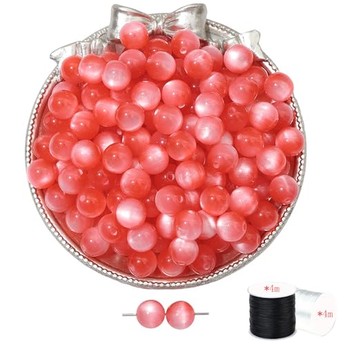 ftiemlovde 50 Stück 10mm Loch Rot Perlen Edelsteine zum Auffädeln Erwachsene Groß,Lose Rosenquarz Magic Schmuckperlen Beads zum Armbänder （Rot 10mm） von ftiemlovde