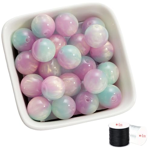 ftiemlovde 60 Bunte Edelstein Perlen für Armbänder Selber Machen， Groß Glasperlen zum Auffädeln mit Loch (Blau mix Violett 8mm) von ftiemlovde
