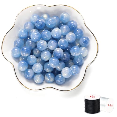 ftiemlovde 60 Edelstein Perlen für Armbänder Selber Machen， Groß Glasperlen zum Auffädeln mit Loch （Dunkelblau 8mm） von ftiemlovde