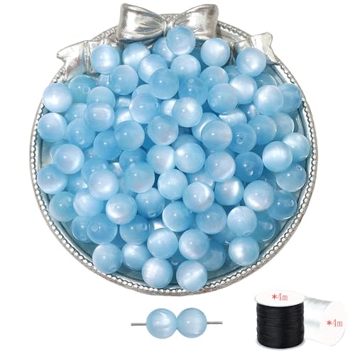 ftiemlovde 60 Stück 8mm Loch Blaue Perlen Edelsteine zum Auffädeln Erwachsene Groß,Lose Rosenquarz Magic Schmuckperlen Beads zum Armbänder （Blau 8mm） von ftiemlovde