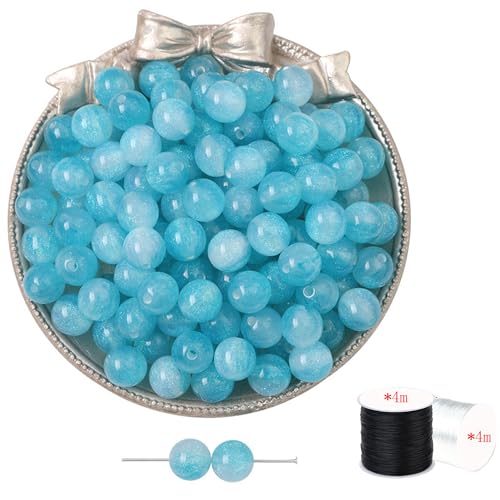 ftiemlovde 60 Stück 8mm Loch Brillant Blau Perlen Edelsteine zum Auffädeln Erwachsene Groß,Lose Rosenquarz Magic Schmuckperlen Beads zum Armbänder （Brillant Blau 8mm） von ftiemlovde