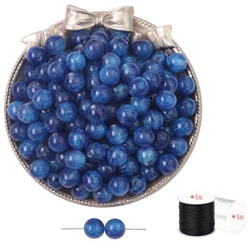 ftiemlovde 60 Stück 8mm Loch Brillant Dunkelblau Perlen Edelsteine zum Auffädeln Erwachsene Groß,Lose Rosenquarz Magic Schmuckperlen Beads zum Armbänder （Brillant Dunkelblau 8mm） von ftiemlovde