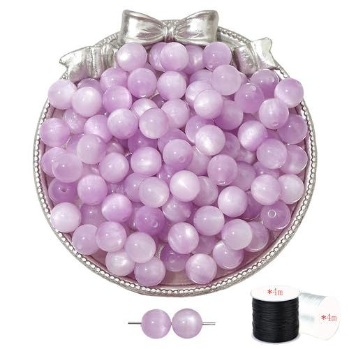 ftiemlovde 60 Stück 8mm Loch Violett Perlen Edelsteine zum Auffädeln Erwachsene Groß,Lose Rosenquarz Magic Schmuckperlen Beads zum Armbänder （Violett 8mm） von ftiemlovde