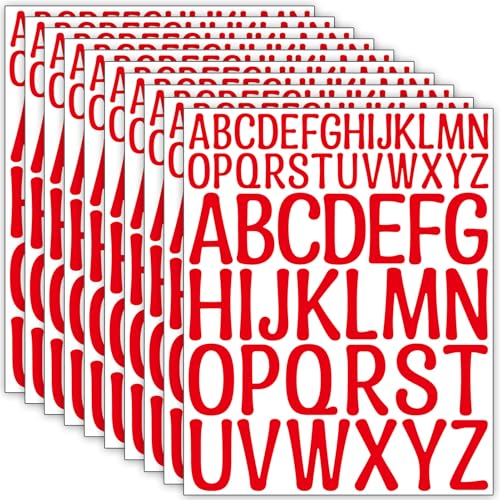 10 Blätter 520 Stück Buchstaben Aufkleber,25 mm + 50 mm Selbstklebende Buchstaben Klebebuchstaben Wetterfest Alphabet für Scrapbooking,Briefkaste,Schilder,Tür,Hausnummer,Adressnummer,DIY (Rot) von fudalation