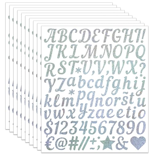 10 Blätter 880 Stück Glitzer Buchstaben Zahlen Aufkleber,25 mm Wasserfeste Alphabet Aufkleber Selbstklebenden Buchstaben Stickers für Hochzeit Geburtstag Briefkasten DIY Scrapbooking (Silber) von fudalation