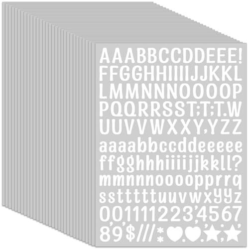 30 Blätter Buchstaben Aufkleber,13 mm 4560 Stück Klebebuchstaben und Zahlen,Selbstklebende Wetterfest Alphabet Stickers für Scrapbooking,Notizbuch,DIY Basteln,Grußkartendekoration (Weiß) von fudalation