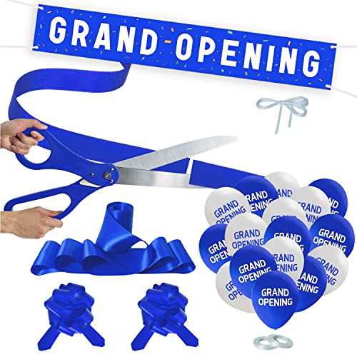 Grand Opening Blaues Schleifen-Schneid-Zeremonie-Set – 63,5 cm große große Schere mit blauem Satinband, Banner, Luftballons, Schleifen und mehr Zubehör, große Eröffnungsdekorationen für Geschäft von funsky