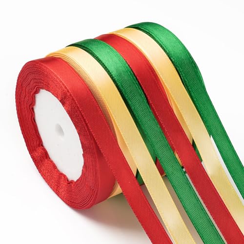 22m x 6 Rollen Schleifenband Weihnachten, 10mm Geschenkband Weihnachten, Grün/Gold/Rot Satinband zum Basteln Geschenkverpackung, Dekoband Weihnachten für Weihnachtsdeko Hochzeit Geburtstag Party von funvce