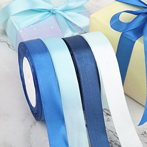 4 Rollen Geschenkband, 20mm Schleifenband zum Basteln, Satinband Stoffband für Weihnachten Geschenk Verpackung,Haarschleifen Schleifenband (Blau) von funvce