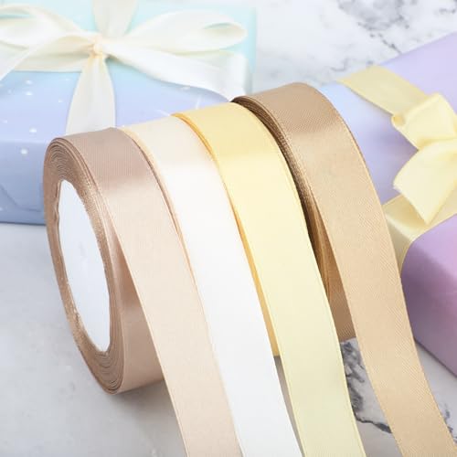 4 Rollen Geschenkband, 20mm Schleifenband zum Basteln, Satinband Stoffband für Weihnachten Geschenk Verpackung,Haarschleifen Schleifenband (Gold) von funvce