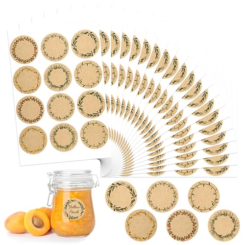 Marmeladen Etiketten, 240 Stück Etiketten Selbstklebend, Aufkleber Klebeetiketten zum Beschriften, Runde Etiketten Marmeladengläser für Marmelade, Gläser, Backen, Flaschen (Kraft) von funvce