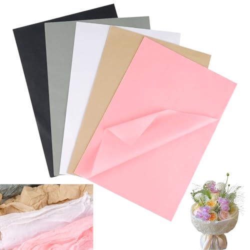 Seidenpapier, 200 Blatt 9X20CM Bastelpapier zum Basteln von Pompons, Tissue Paper, Papierblumen, Tischdekoration, verpackt in Geschenktüten (5 Farben) von funvce