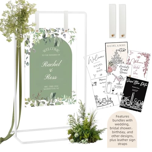 Hochzeitsschild-Halter, weiß, verstellbar, mit Design-Paket und Lederschild-Aufhängeriemen, Metall-Staffelei, robuster Staffelei-Ständer für Schilder von furosa