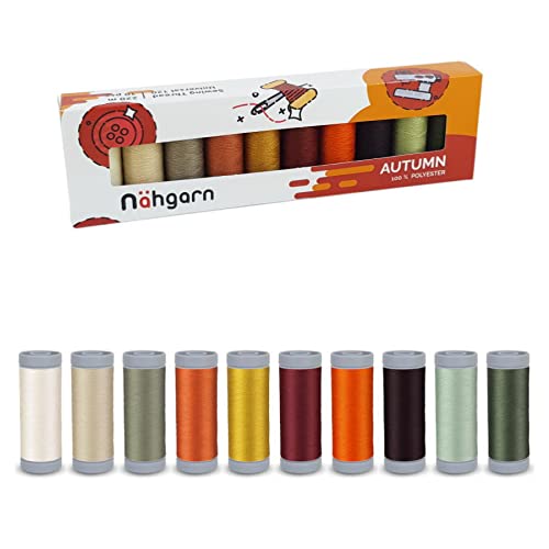 Nähgarn Set, 10 Farben x 220 Meter, Polyester Herbst von fuwi