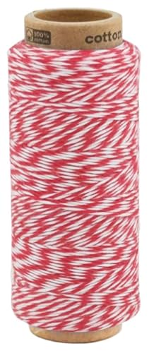 zweifarbige Baumwollkordel 1,0 mm, Makramee Garn, Kordel für DIY Handwerk, Schnur Baumwolle Bindfaden Bäckergarn Geschenkband (1016 - Rot - Weiß) von fuwi