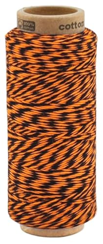 zweifarbige Baumwollkordel 1,0 mm, Makramee Garn, Kordel für DIY Handwerk, Schnur Baumwolle Bindfaden Bäckergarn Geschenkband (9015 - Schwarz + Orange) von fuwi