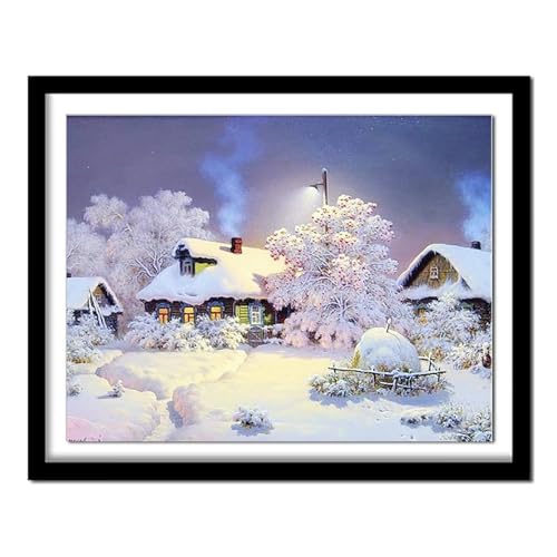 fwnjznb Winterlandschaft Diamond Painting Kits,Diamont Painting Set,5D Diamant Painting Bilder,DIY Gem Art for Gift Home Wall Decor-Round Drill,40x50cm von fwnjznb