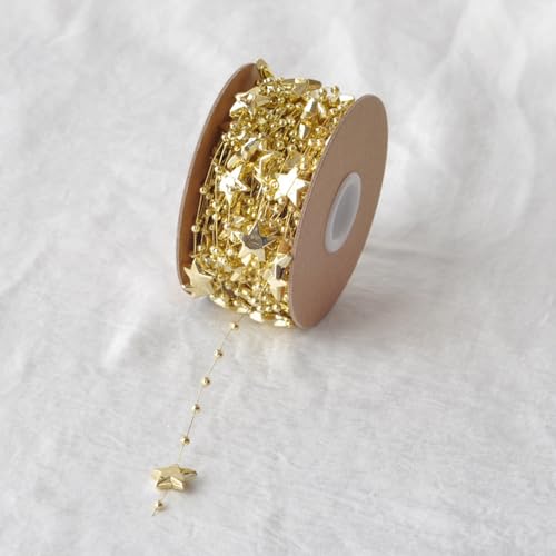 10 Meter Perlen Kette Girlande String Perlen Linie Kunststoff Künstliche Perlen Zierleisten für Weihnachtsbaum Dekoration Hochzeit Party Haarschmuck (Gold Stern) von gadenfer