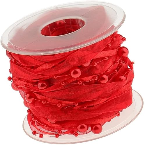 10 Meter langes künstliches Perlenband, Chiffonband, Organza-Spitzenband für Hochzeit, Blumenverpackung, Weihnachten, DIY-Dekoration (rot) von gadenfer