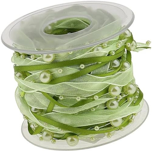 10M Perlenband Chiffon-Band und Organza-Spitze-Band-Dekoband Spitze Zierband für Hochzeits-Blumen- Nähen Handwerk Verpackung (green) von gadenfer