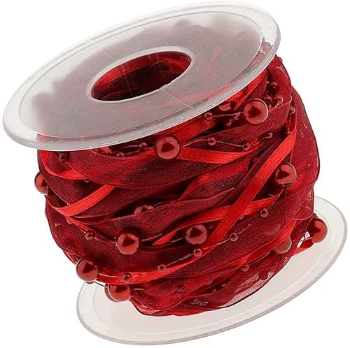 10M Perlenband Chiffon-Band und Organza-Spitze-Band-Dekoband Spitze Zierband für Hochzeits-Blumen- Nähen Handwerk Verpackung (wine red) von gadenfer