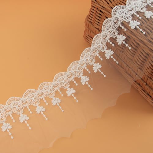 4,5 Yard Spitzenborte Band Hochzeit Applique Braut DIY Organza Stickerei Vorhang Tischdecke Einfassung Besätze zum Nähen, Sticken, Einfassen, Verzierungen und Handwerk (weiß) von gadenfer