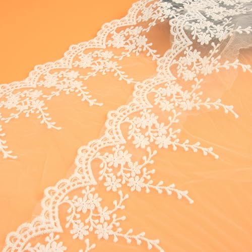 4,5 Yard Spitzenborte Band Hochzeit Applique Braut DIY Organza Stickerei Vorhang Tischdecke Einfassung Besätze zum Nähen, Sticken, Einfassen, Verzierungen und Handwerk (weiße Blume) von gadenfer