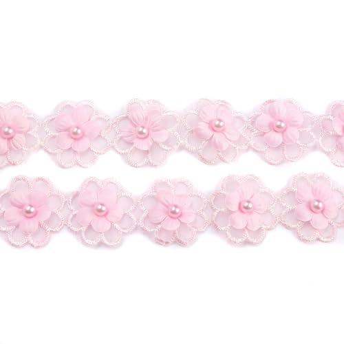 2 yard Spitzenband mit Perlen, Blumenmotiv, 3 cm, Vintage-Stil, bestickte Einfassung, Applikation, Nähen, Basteln, Pink von gadenfer