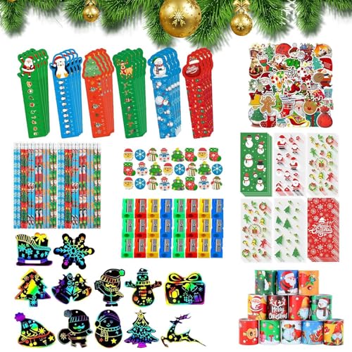 Weihnachts-Goodie-Bags für Kinder, Weihnachts-Schreibwaren-Set für die Schule,Klassenzimmer-Austausch-Briefpapier-Bleistift-Leckerli-Beutel 218 Stück | Klassenbelohnungsfüller, Massenspielzeug, Strump von gafdu