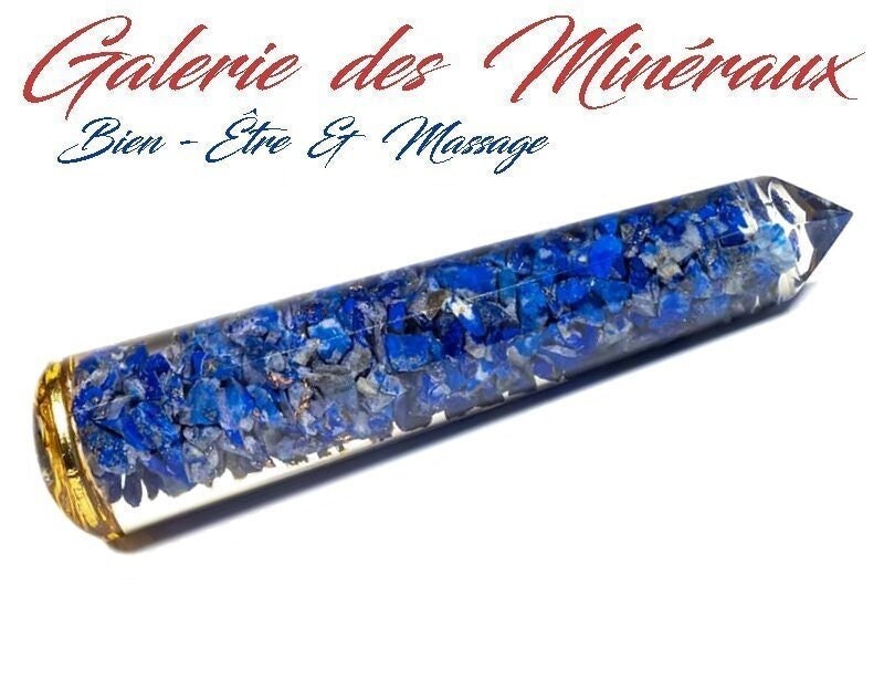 Lapislazuli-Orgonit-Massagestab Mit Muladhara-Motiv | Wurzelchakra, Lithotherapie, Wohlbefinden, Entspannungspflege von galeriedesmineraux