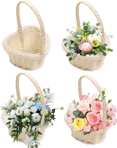 4 Stück Körbe Für Blumenmädchen - -Webkörbe Hochzeits-Blumenkorb | 10 X 12 Cm Herzförmiger Gewebter Korb Mit Griff | Kleine Weiden Rattan Korb Bespannt Herz Ablagekorb Osterkorb Partydekor von galeyyu