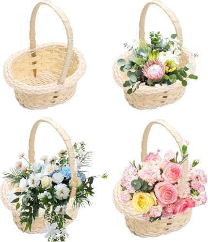 4 Stück Körbe Für Blumenmädchen - -Webkörbe Hochzeits-Blumenkorb | 10 X 12 Cm Herzförmiger Gewebter Korb Mit Griff | Kleine Weiden Rattan Korb Bespannt Herz Ablagekorb Osterkorb Partydekor von galeyyu