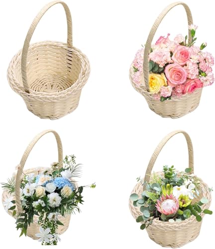 4 Stück Körbe Für Blumenmädchen - -Webkörbe Hochzeits-Blumenkorb | 10 X 12 Cm Herzförmiger Gewebter Korb Mit Griff | Kleine Weiden Rattan Korb Bespannt Herz Ablagekorb Osterkorb Partydekor von galeyyu