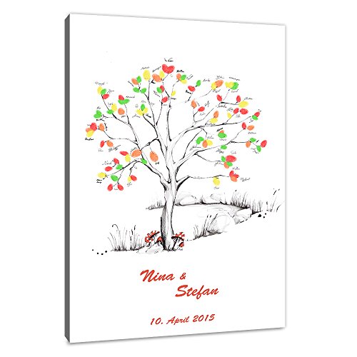 galleryy.net Fingerabdruck Leinwand 90x60 mit NAMEN & DATUM - INKL Zubehör-Set (Stempelkissen+Stift+Anleitung+Hochzeitsbuch+...) - Wishingtree Gäste - Hochzeitsbaum Fingerabdruck von galleryy.net