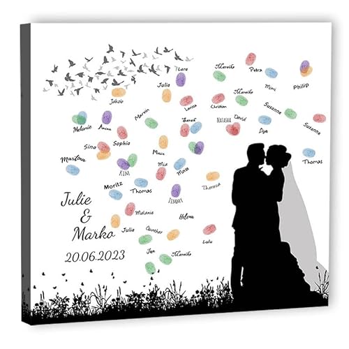 galleryy.net Fingerabdruck-Leinwand Hochzeit Leinwand 60x60 cm - Individuell mit Namen & Datum - INKL. Zubehör-Set mit Stempelkissen, Stift und Hochzeitsbuch - Motiv - Hochzeitspaar von galleryy.net