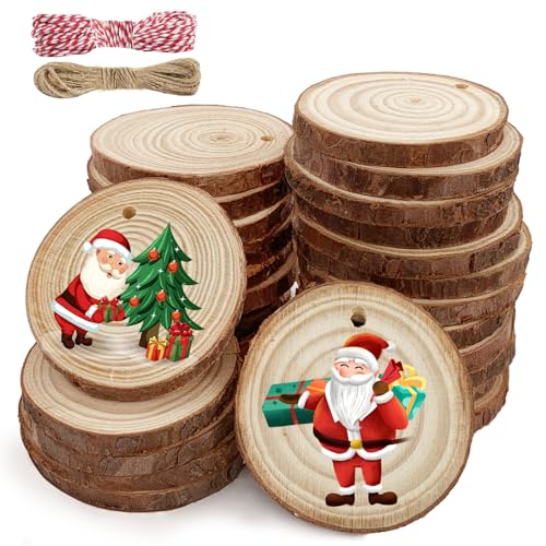 gaoduanluoluo 30 Stück Holzscheiben, 5-6cm Unbehandeltes Baumscheiben, Kleine Holzscheiben zum Basteln mit Loch, Rund Holzscheibe für DIY, Basteln, Hochzeit, Weihnachten Dekoration von gaoduanluoluo