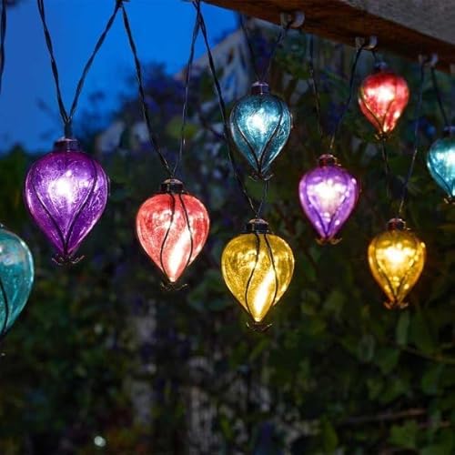 Garden Mile Set mit 10 Lichterketten – Solarleuchten für Gartendekoration, Outdoor-Gartenornamente für Terrasse, Rasen, Hinterhof, Sonnenschirmdekoration (Ballon-Regenbogen) von garden mile