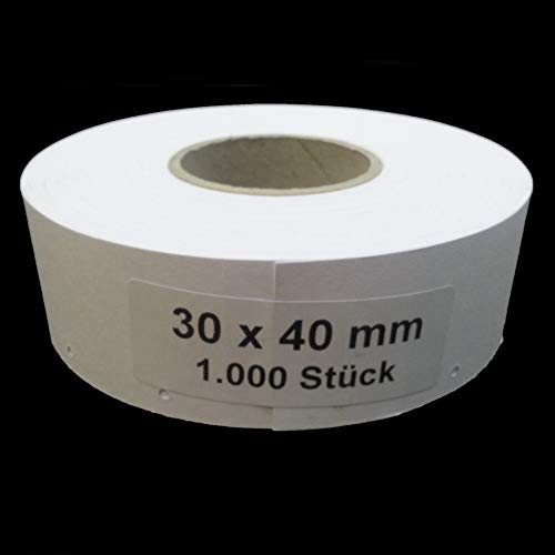 1.000 Endlosetiketten 30x40mm blanko Kartonetiketten mit 3mm Lochung auf Rolle Preisetiketten Hängeetiketten Etiketten von gebar