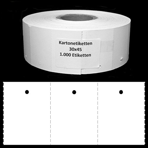 1.000 Endlosetiketten 30x45 mm blanko weiß Kartonetiketten 250 g/m² mit 3mm Lochung auf Rolle Preisetiketten Hängeetiketten Etiketten von gebar