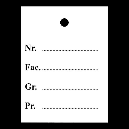 1.000 Kartonetiketten 30 x 40 mm bedruckt mit Nr.Fac.Gr.Pr. | Etiketten geschnitten aus 250 g/qm Karton mit Lochung, Preisetiketten von gebar